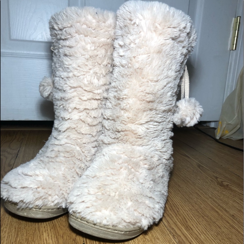 cream colored slippers boots